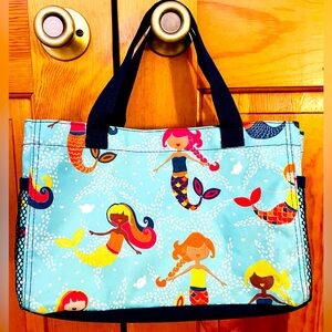 Women’s “Thirty-One” Aqua Starfish & Mermaid Print Small Tote Bag